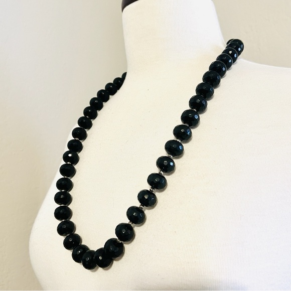 Barse Sterling Silver Jet Black Round Facet Crystals W 925 Accent Beads 25" - Picture 3 of 4